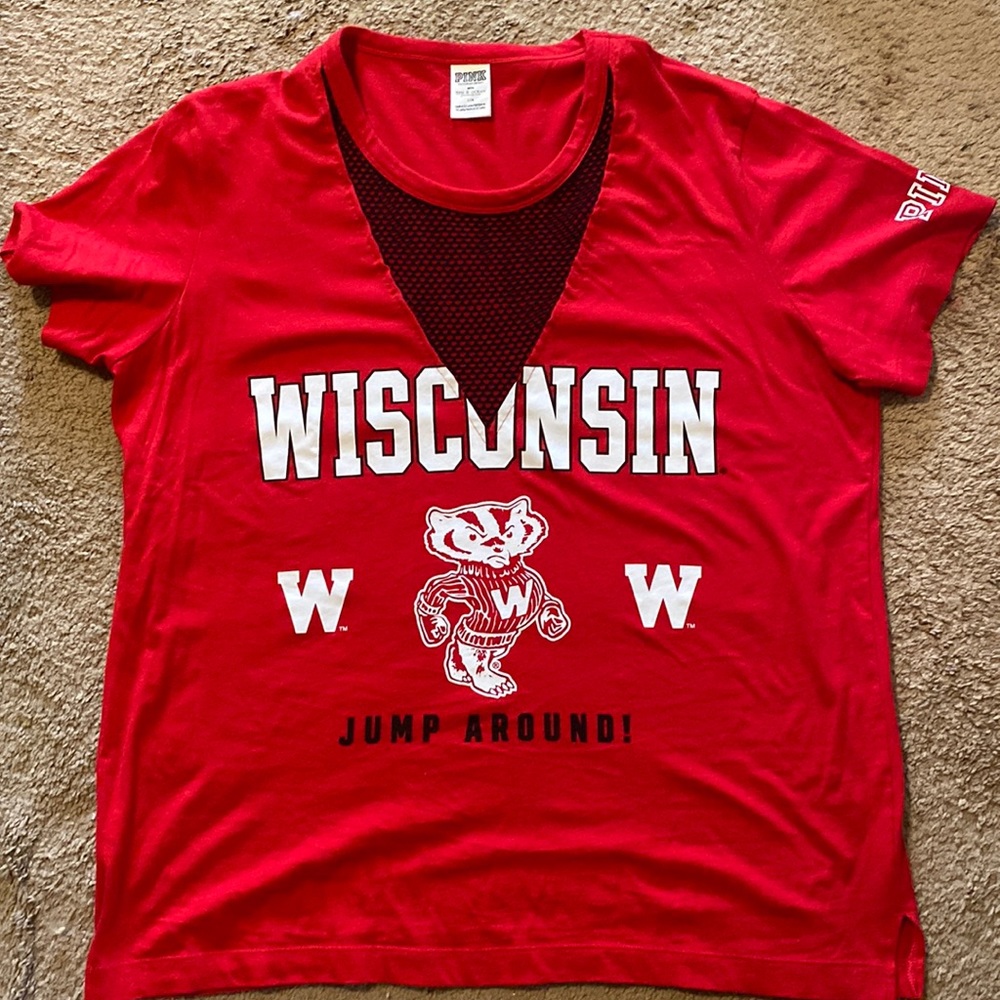 PINK Wisconsin Badgers Jump Around T-Shirt